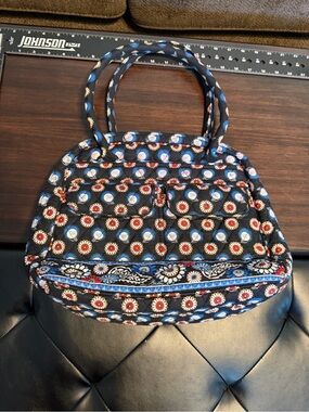 Retired - Vera Bradley Night Owl Quilted Handbag Black and Blue Floral